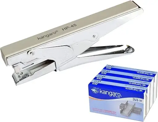 Kangaro HP-45 Desk Essentials All Metal Stapler| With 4 Packet of 24/6 Pins | Sturdy & Durable | Suitable for 30 Sheets | Perfect for Home, School & Office | Pack of 1 | Color May Vary